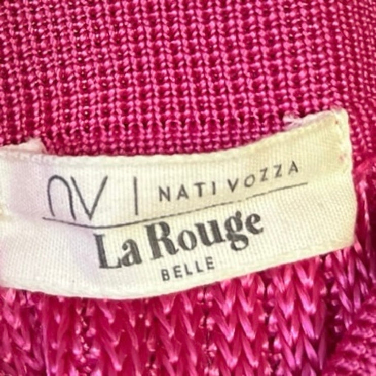 Nati Vozza Pink Ribbed Button Down Short Sleeve Collar Crop Polo Sweater Top M