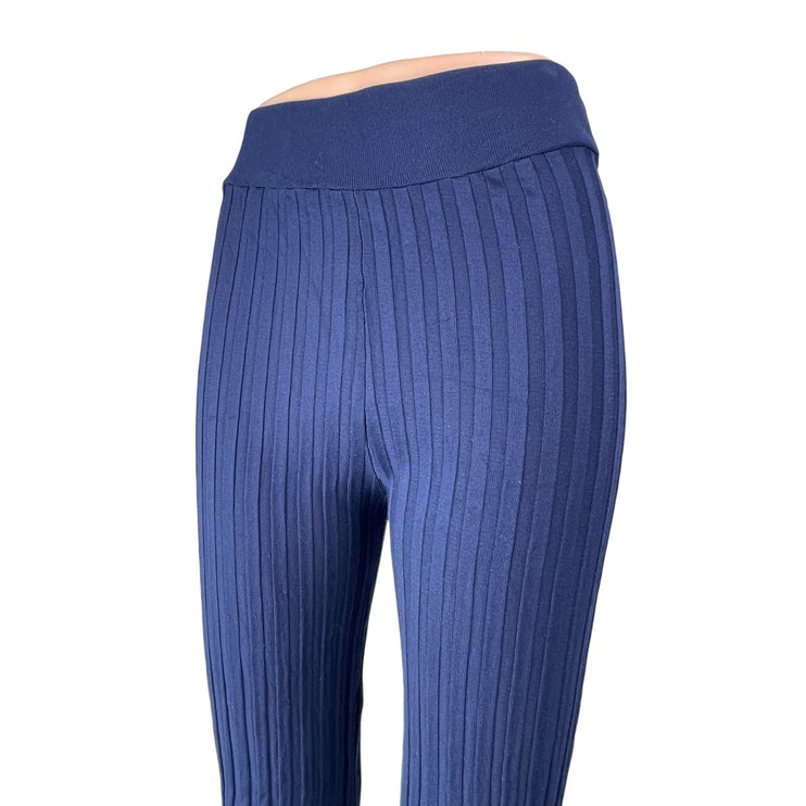 MNG Mango Blue Ribbed High Rise Skinny Yoga Athletic Activewear Leggings Pants S