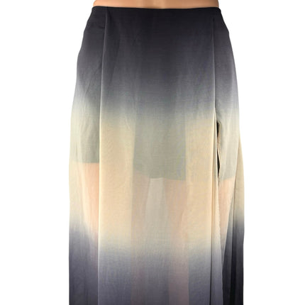 Cotton Candy Black Gray Ombre Pleated Sheer High Slit Zipper Maxi Skirt Size M