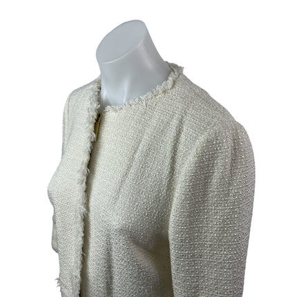Ted Baker White Tweed Fringe Half Sleeve Full Zip Blazer Coat Jacket Size 2