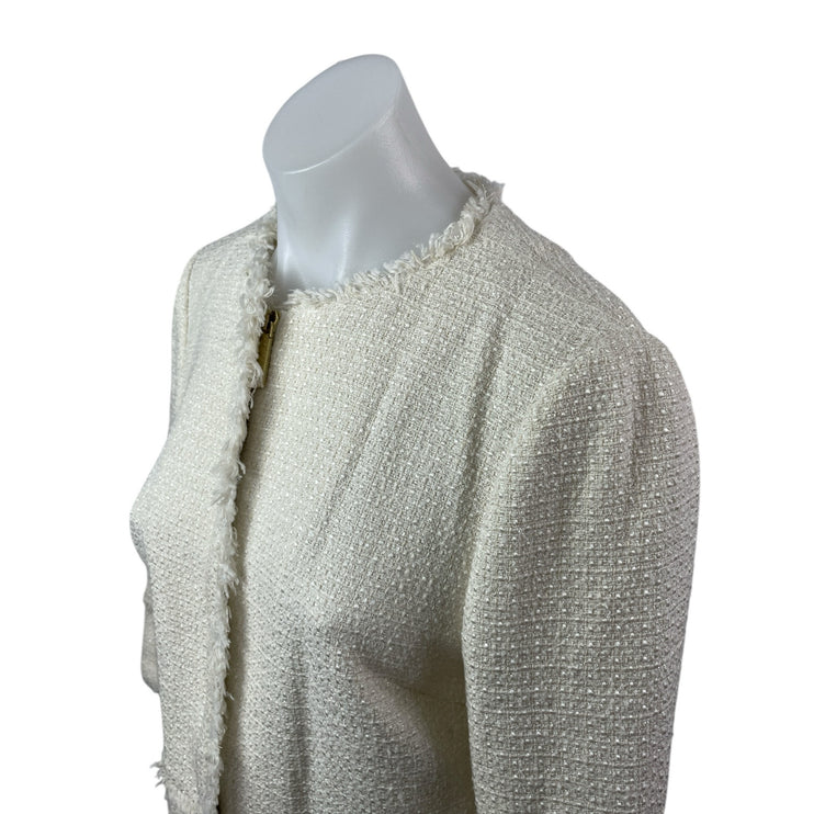 Ted Baker White Tweed Fringe Half Sleeve Full Zip Blazer Coat Jacket Size 2