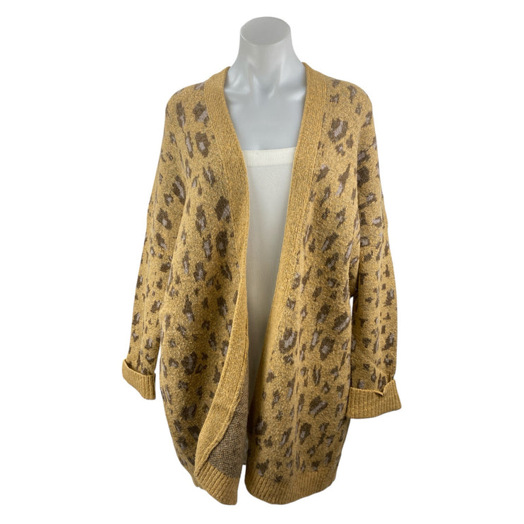 Easel Women's Tan Cheetah Leopard Animal Print Open Cardigan Sweater Top Size S