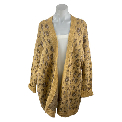 Easel Women's Tan Cheetah Leopard Animal Print Open Cardigan Sweater Top Size S