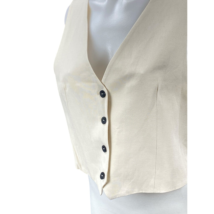 Zara Beige Sleeveless Knit V Neck Button Down Vest Shirt Blouse Crop Top Size L