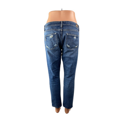 Paige Women's Blue Distressed Mid Rise Straight Leg Cropped Denim Jeans Size 29