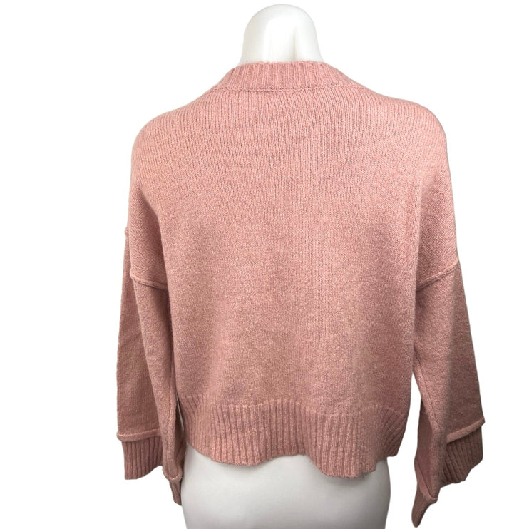 Double Zero Pink Crew Neck Drop Shoulder Ribbed Trim Pullover Sweater Size S