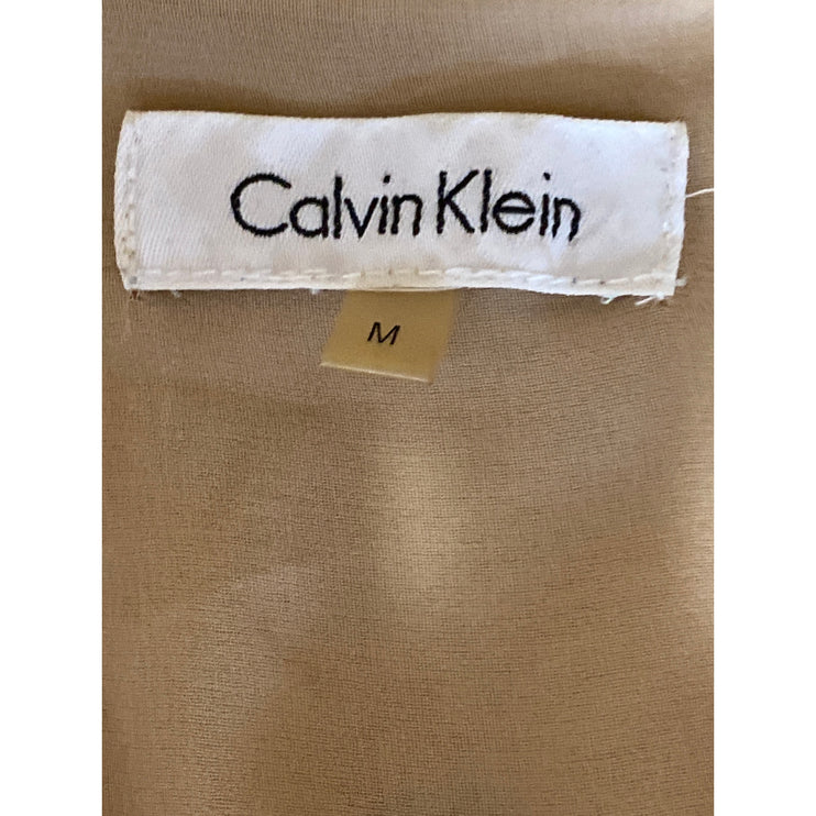 Calvin Klein Women's Beige Sheer Ruffled V Neck Long Sleeve Office Blouse Top M