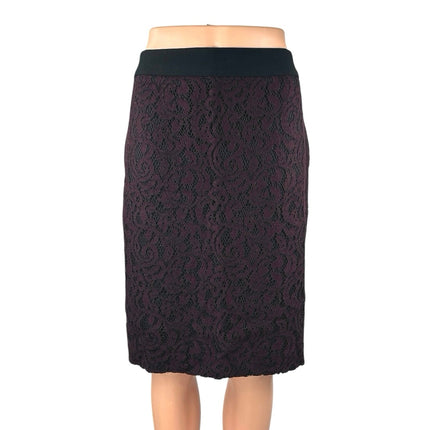 Ann Taylor LOFT Purple Floral Lace Zip Knee Length Straight Pencil Skirt Size 10