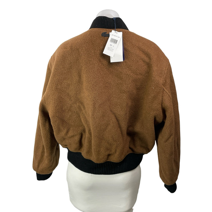 NEW Lacoste L!VE Womens Brown Long Sleeves Wool Varsity Bomber Coat Jacket Sz 40