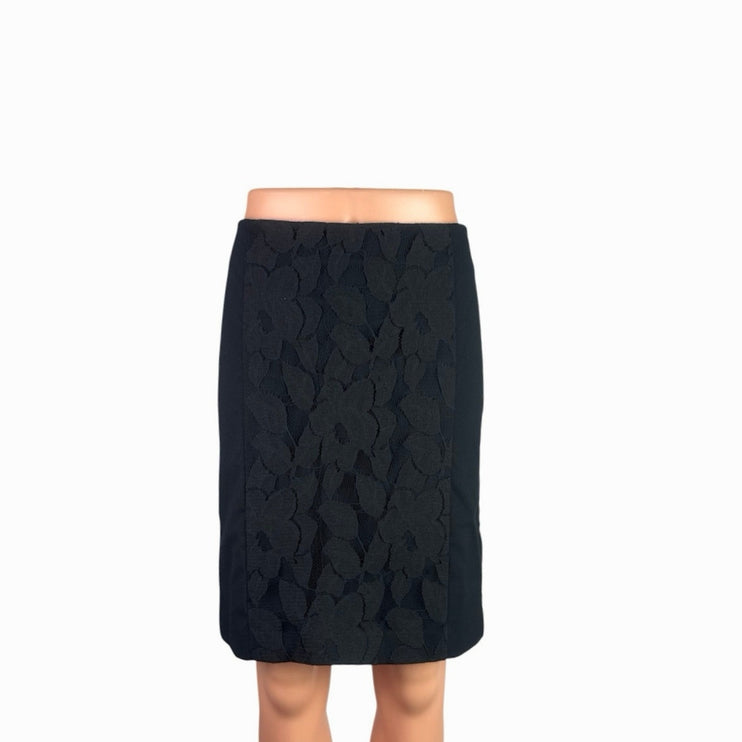 Ann Taylor LOFT Women's Black High Waist Floral Textured Mini Pencil Skirt Sz 10