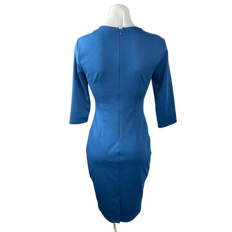 Vfshow Vfemage Blue Scoop Neck Quarter Sleeve Midi Pencil Bodycon Dress Size XS