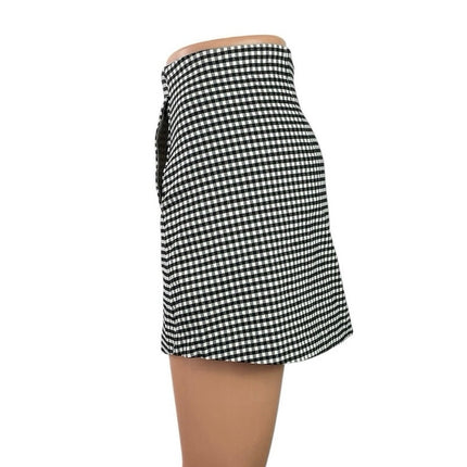 Urban Outfitters Gingham Plaid Check High Rise Mini Flare A-Line Pencil Skirt M