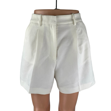ZARA Women's White Pleated High Waist Wide Leg Tailored Bermuda Shorts Size S
