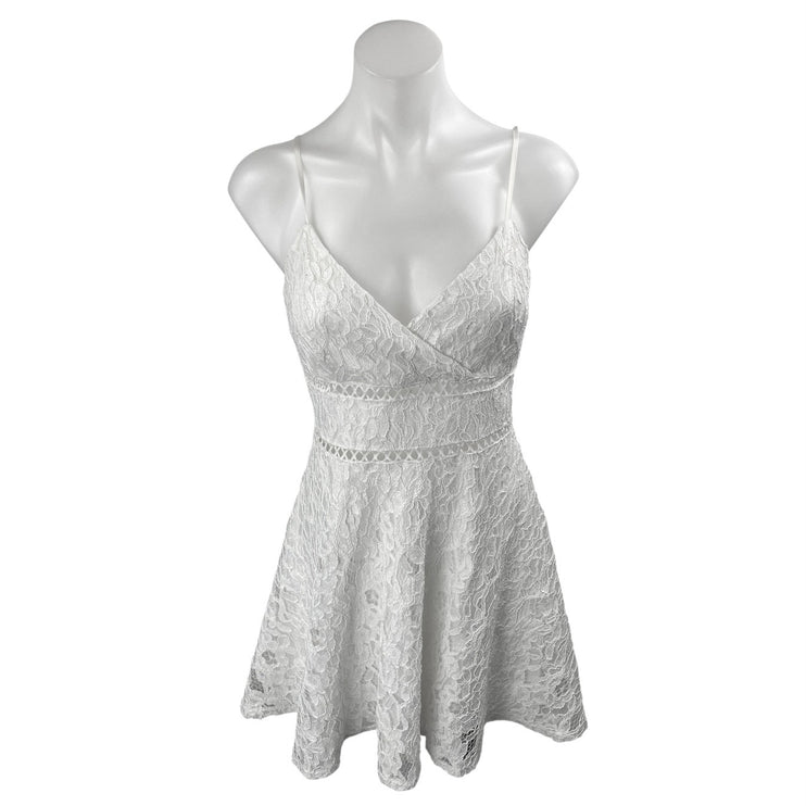 ROWA White Sleeveless Lace Embroidered V Neck Fit & Flare Mini Dress Size S
