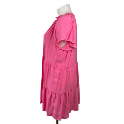 Loft Pink Tiered Ruffle Short Sleeve Button Up Mini Flare A-Line Shift Dress XL