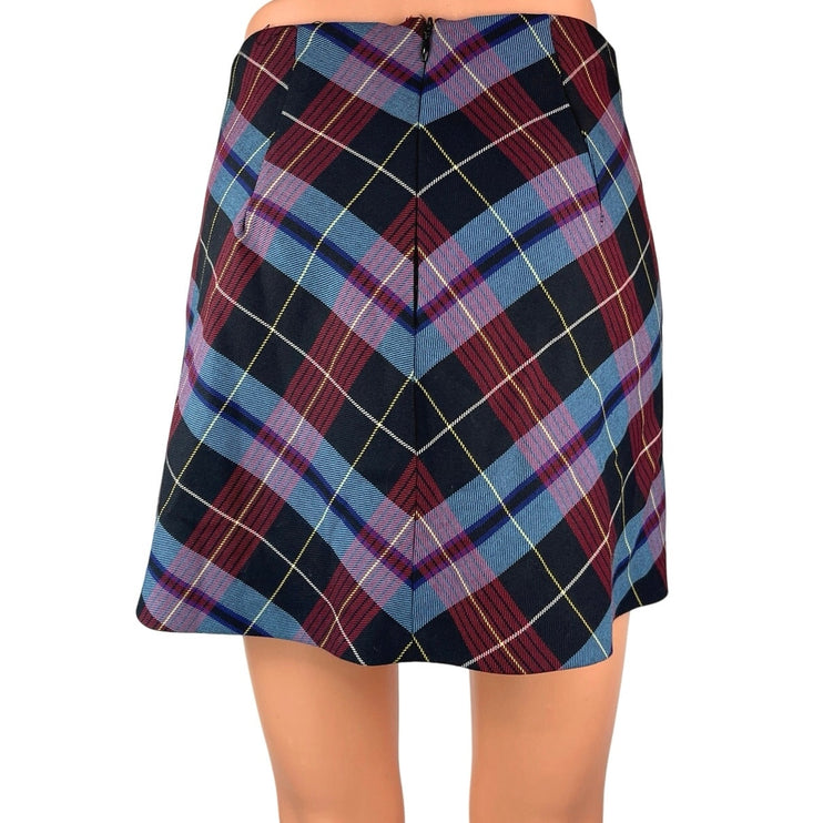 Zara Multicolor Plaid Checkered Straight Pencil Zipper Casual Mini Skirt Size XS