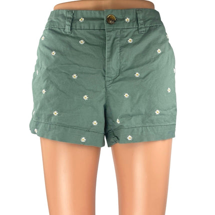 Old Navy Green Floral Daisy Embroidered Mid Rise Everyday Casual Chino Shorts 2