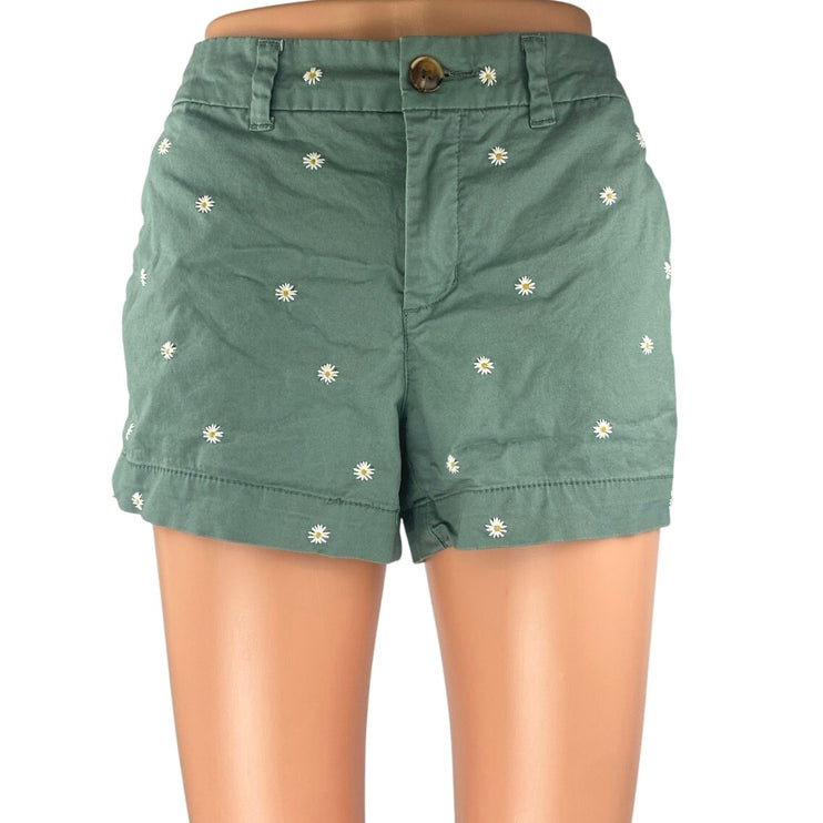 Old Navy Green Floral Daisy Embroidered Mid Rise Everyday Casual Chino Shorts 2