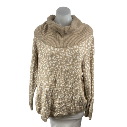 Rachel Zoe Tan Beige Leopard Turtleneck Long Sleeve Knit Sweater Top Size XL