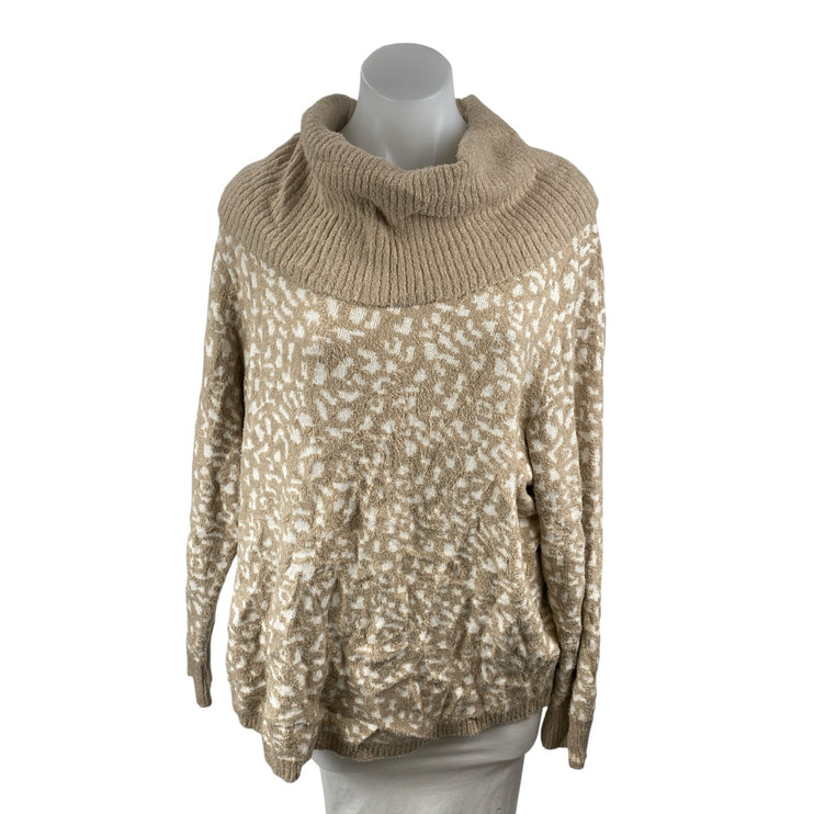 Rachel Zoe Tan Beige Leopard Turtleneck Long Sleeve Knit Sweater Top Size XL