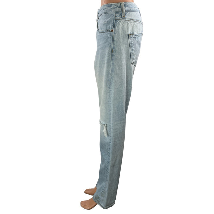 Zara Women's Blue Light Wash High Rise Distressed Straight Denim Jeans Size 6