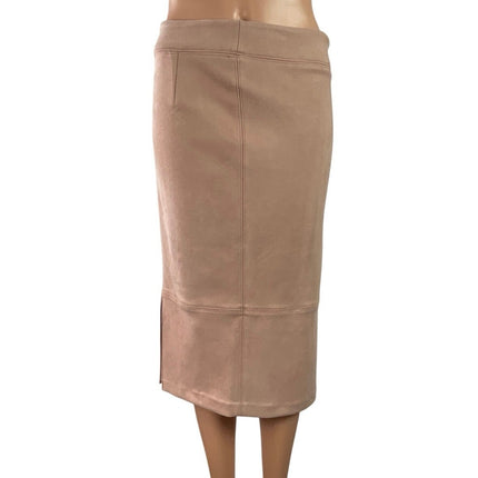 Anthropologie Beige Faux Suede High Waist Slit Straight Pencil Midi Skirt Size S