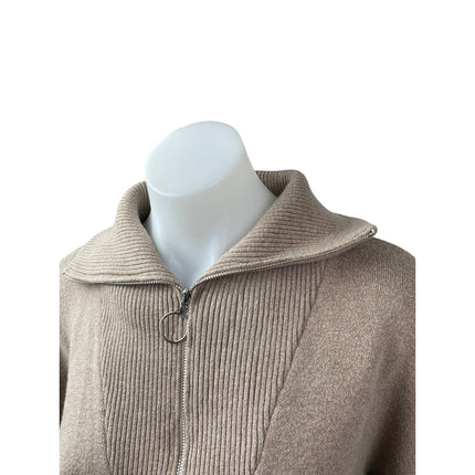 Exquiss's Women's Beige Collared Long Sleeve Half Zip Sweater Sweatshirt Top OS