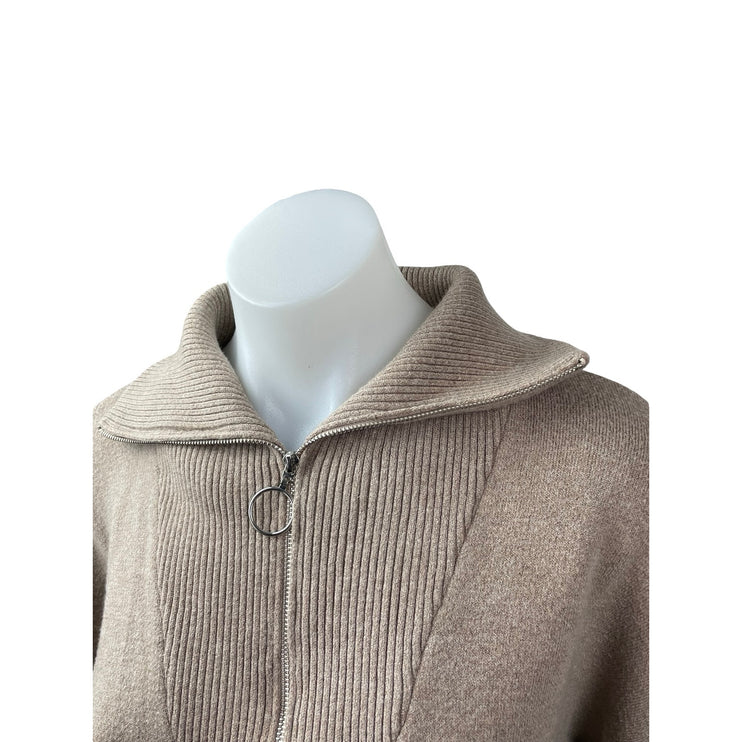 Exquiss's Women's Beige Collared Long Sleeve Half Zip Sweater Sweatshirt Top OS