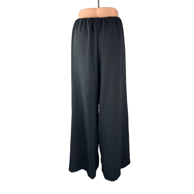 Zara Women's Black High Rise Wide Leg Pull On Pleated Baggy Trousers Pants Sz L