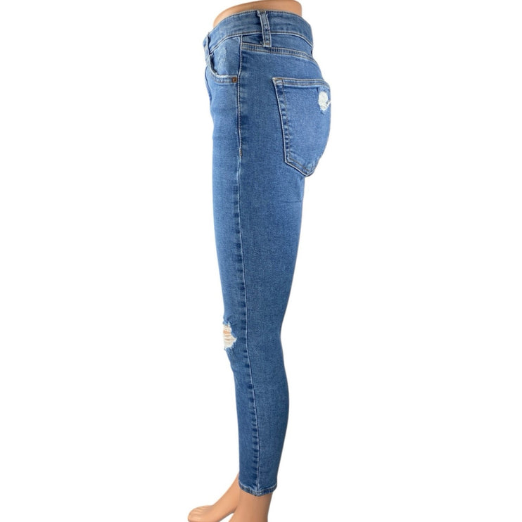 Topshop Jamie Womens Blue Distressed High Rise Cropped Skinny Denim Jeans Sz 28
