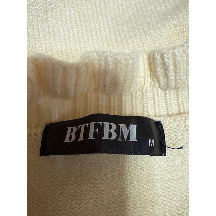 BTFBM Women's Cream Ruffle Long Sleeve Knit Button Sweatshirt Sweater Top Size M
