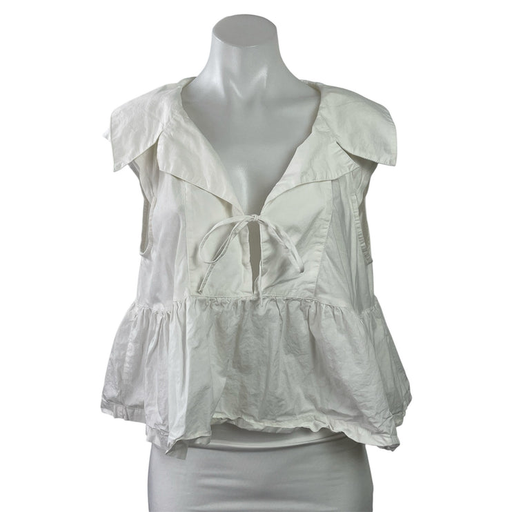 Anthropologie Maeve Women's White Tie Front Peplum Babydoll Blouse Top Size L