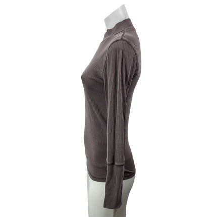 Free People Intimately Gray Brown Long Sleeves Ribbed Mock Tee T-shirt Top Sz M