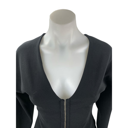 ASOS Design Women's Black Long Balloon Sleeve V Neck Hook Eye Blouse Top Size XS