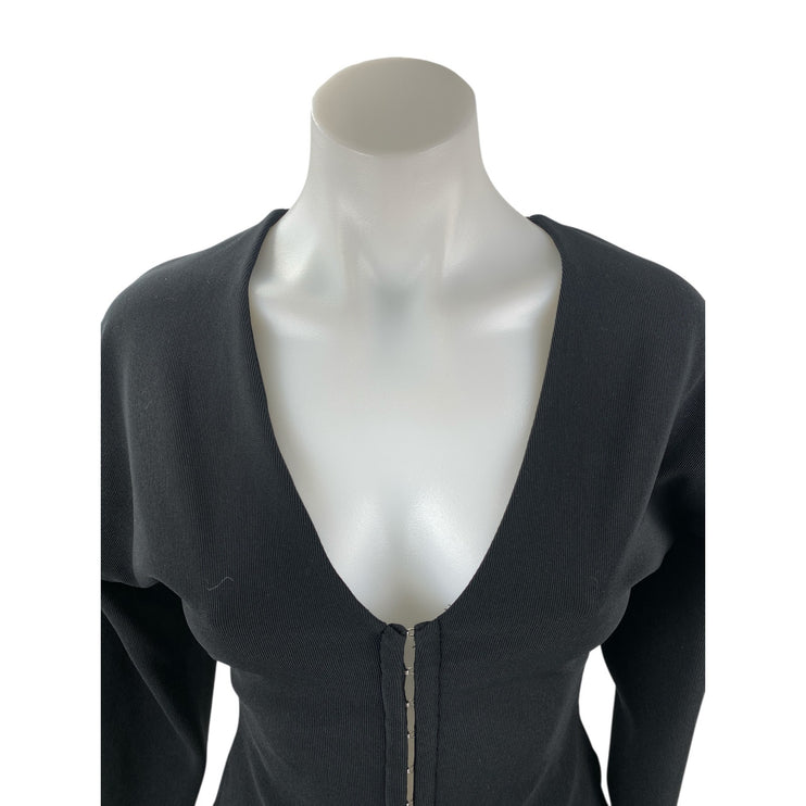 ASOS Design Women's Black Long Balloon Sleeve V Neck Hook Eye Blouse Top Size XS