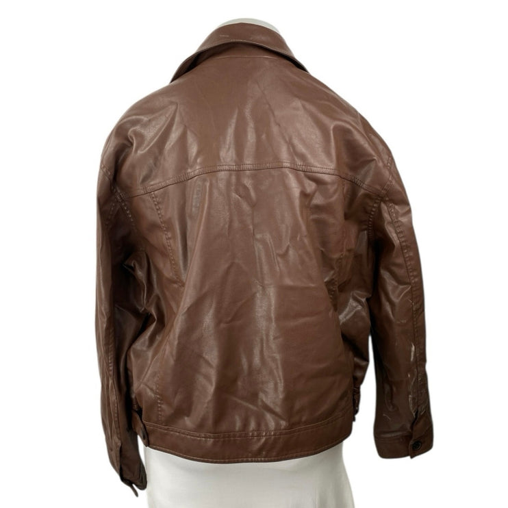H&M Women's Faux Vegan Leather Collar Long Sleeve Button Down Coat Jacket Top XL