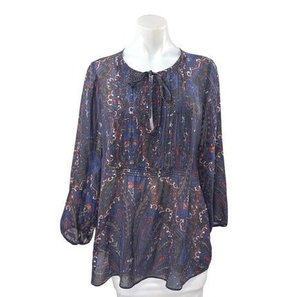 Joie Multicolor Long Sleeve Tie Neck Paisley Floral Tunic Blouse Top Size L