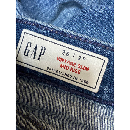 Gap Vintage Silm Women's Blue Mid Rise Frayed Hem Skinny Denim Jeans Pants Sz 26