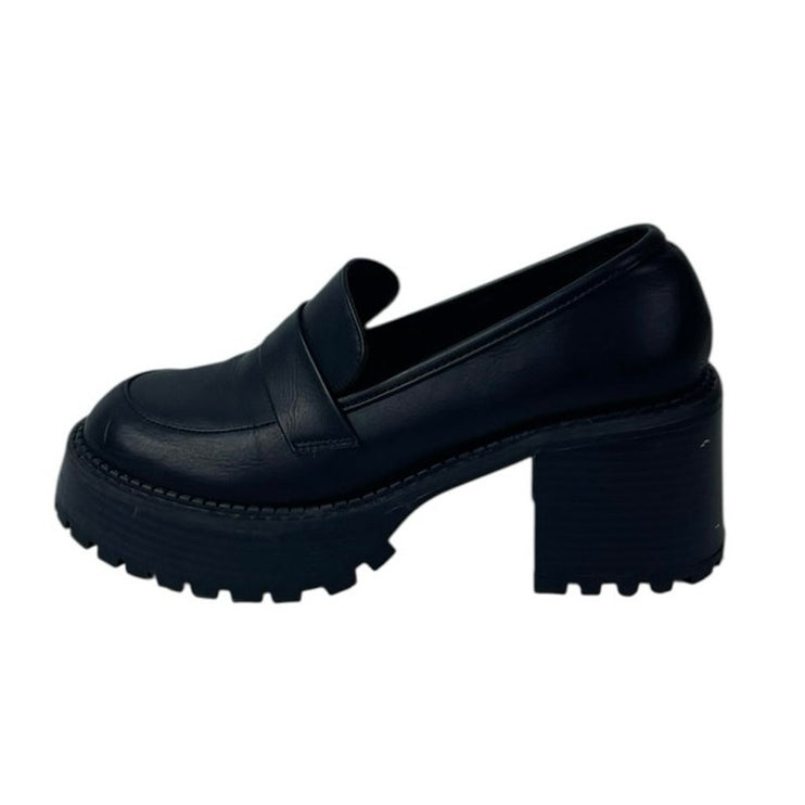 MIA Dalilah Women's Black Leather Slip On Lug Sole Platform Loafers Shoes Sz 7.5