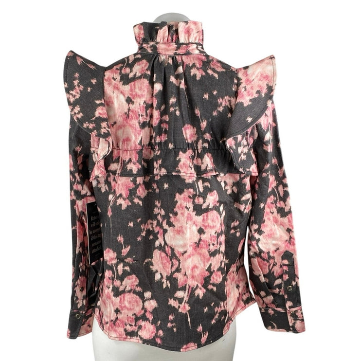 NEW Tuckernuck Valette Multicolor Floral Ruffle Button Up Long Sleeve Blouse XS