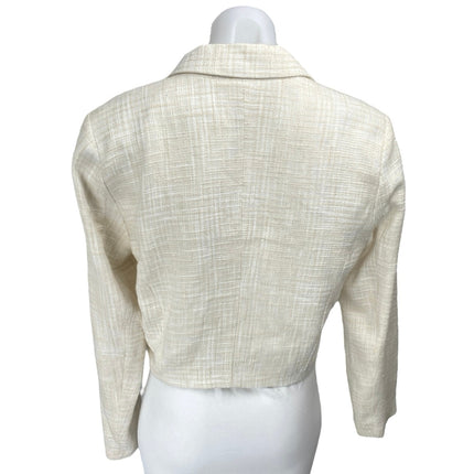 Abercrombie & Fitch Cream White Tweed Collar Long Sleeve Crop Blazer Jacket Sz M