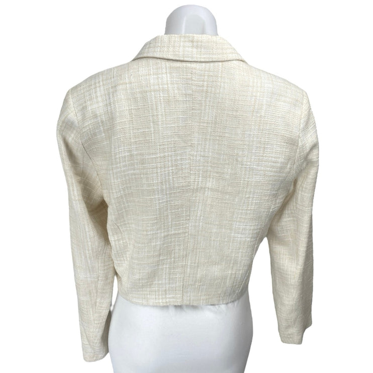 Abercrombie & Fitch Cream White Tweed Collar Long Sleeve Crop Blazer Jacket Sz M