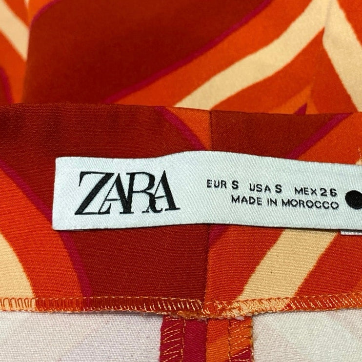 Zara Red Coral Argyle Geometric High Waisted Slit Split Mini Skirt Skort Size S