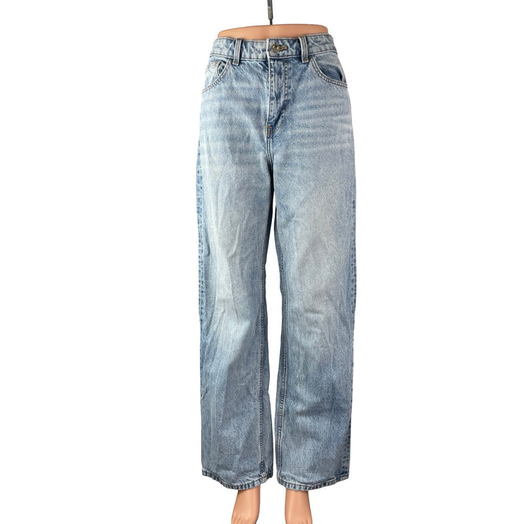 Zara Women's Blue Light Wash High Waisted Wide Leg Baggy Denim Jeans Size 6