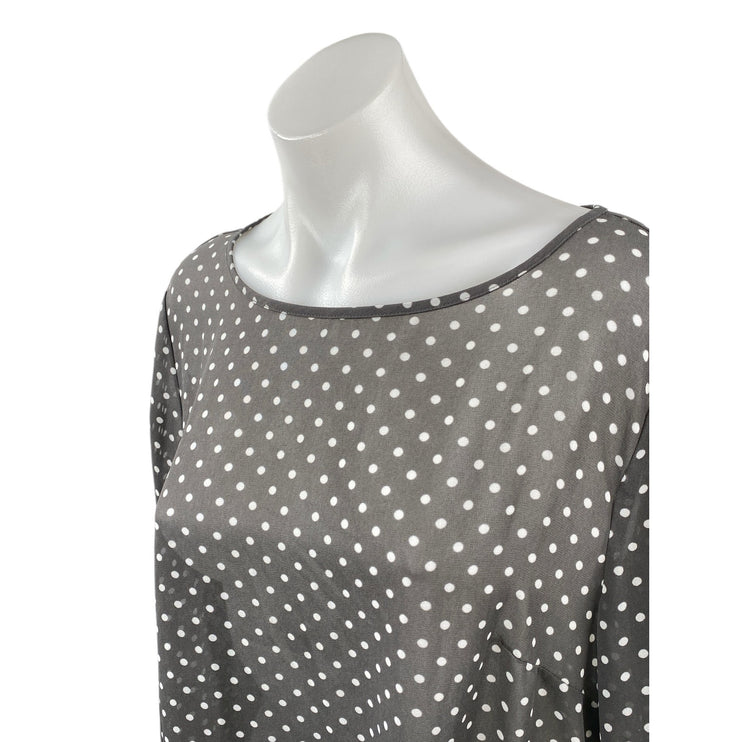 Ann Taylor LOFT Black Polka Dots Semi Sheer Long Sleeve Shirt Blouse Top Size L
