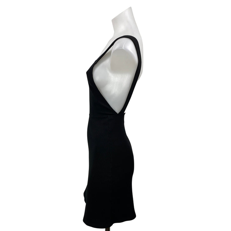 Reformation Black Ribbed Knit Sleeveless Square Neck Open Back Mini Dress Sz XS