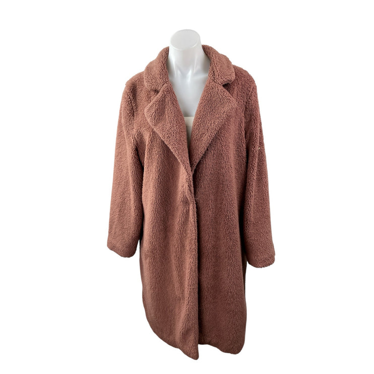 14th & Union Women's Pink Sherpa Fleece Long Sleeve Teddy Over Coat Jacket Sz L