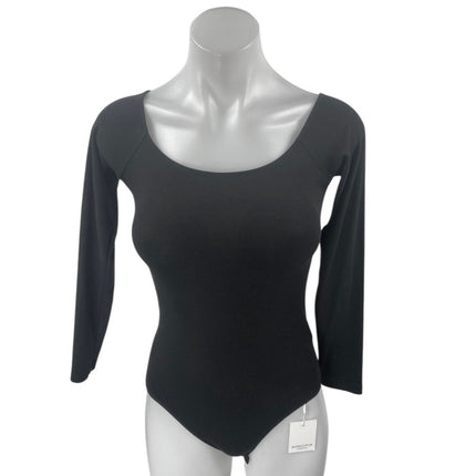 NEW Mangopop Black Long Sleeve Scoop Neck Stretch T Shirt Bodysuit Top Size XS