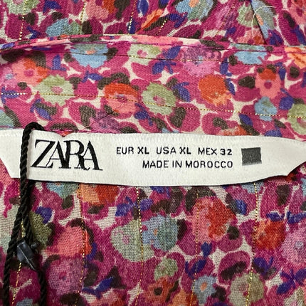 Zara Women's Pink Floral Sleeveless Tie Waist Sheer Halter A-line Mini Dress XL