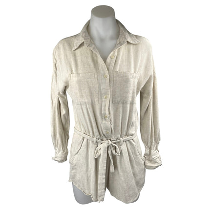 Gentle Fawn Cream Linen LOng Sleeve Colalr Button Down Wide Leg Shirt Romper XS